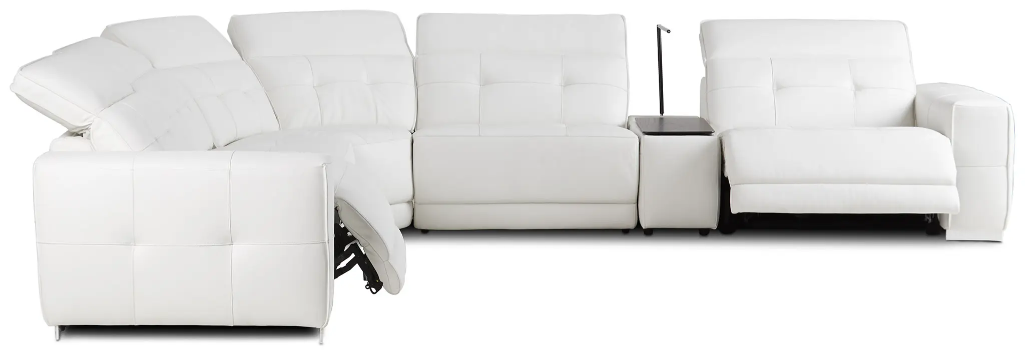 Reva White Leather Medium Dual Power 2-arm Reclining Sectional Reva White Leather Medium Dual Power 2-arm Reclining Sectional