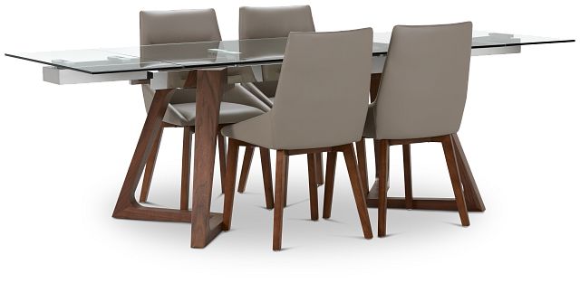 Fresno Glass Taupe Rectangular Table & 4 Upholstered Chairs