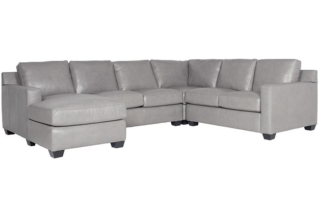 Carson Gray Leather Medium Left Chaise Sectional