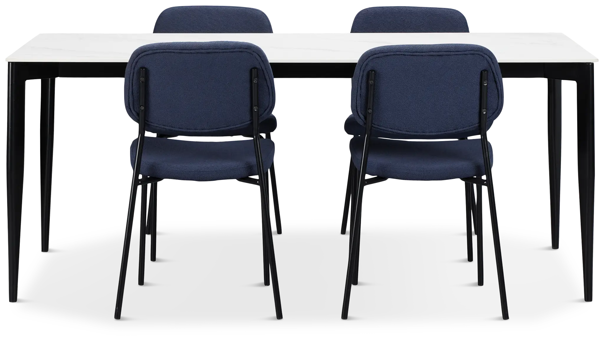Andover White Rect Table & 4 Dark Blue Upholstered Chairs Andover White Rect Table & 4 Dark Blue Upholstered Chairs