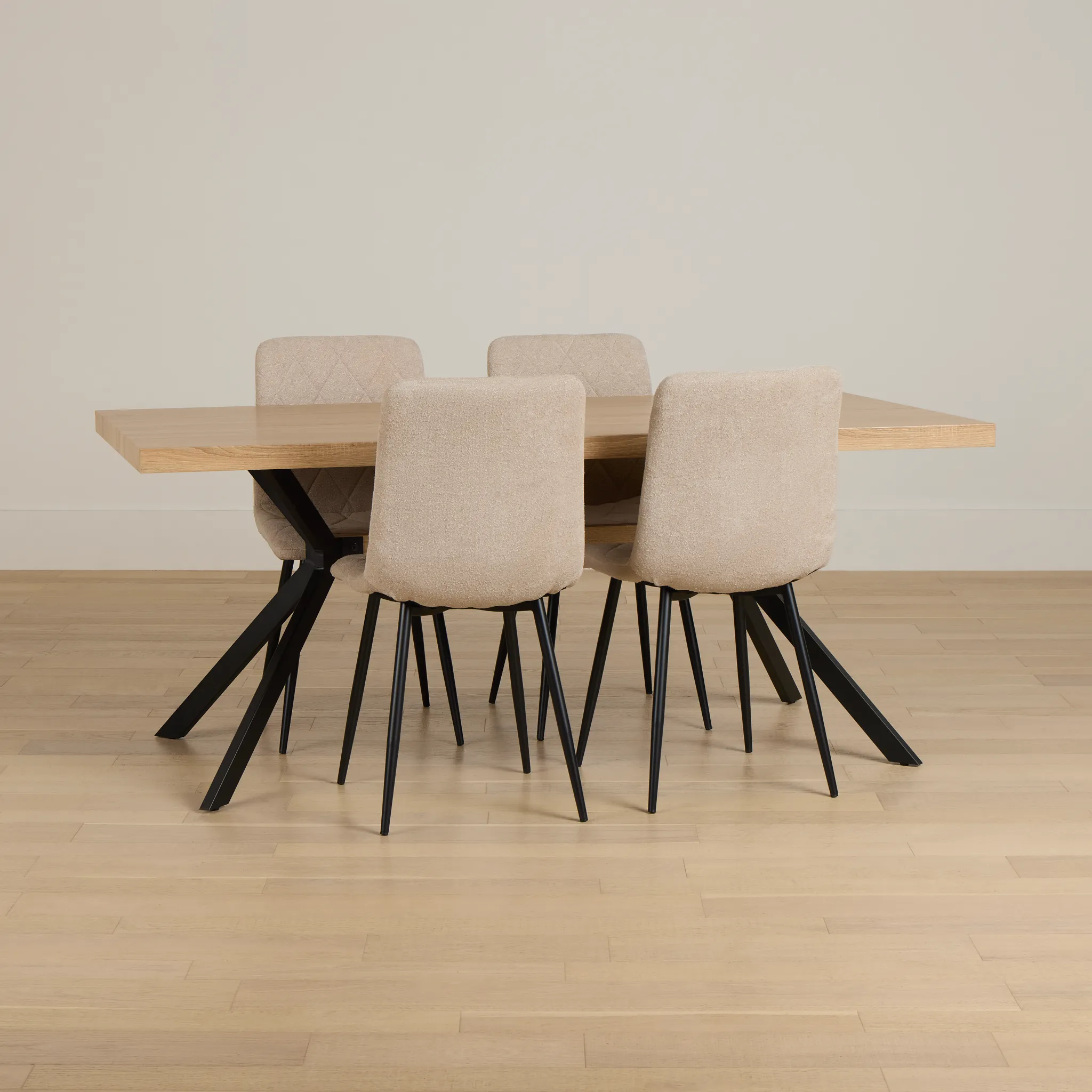 Lynden Light Tone Rect Table With 4 Beige Upholstered Side Chairs