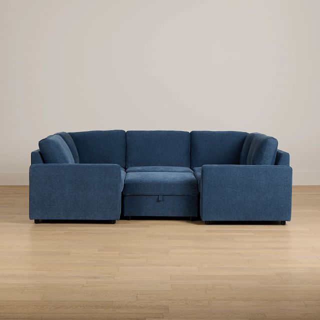 Addie Blue Fabric 6-piece Pit Storage Sectional