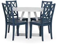 Edgartown White Round Table & 4 Navy Wood Chairs