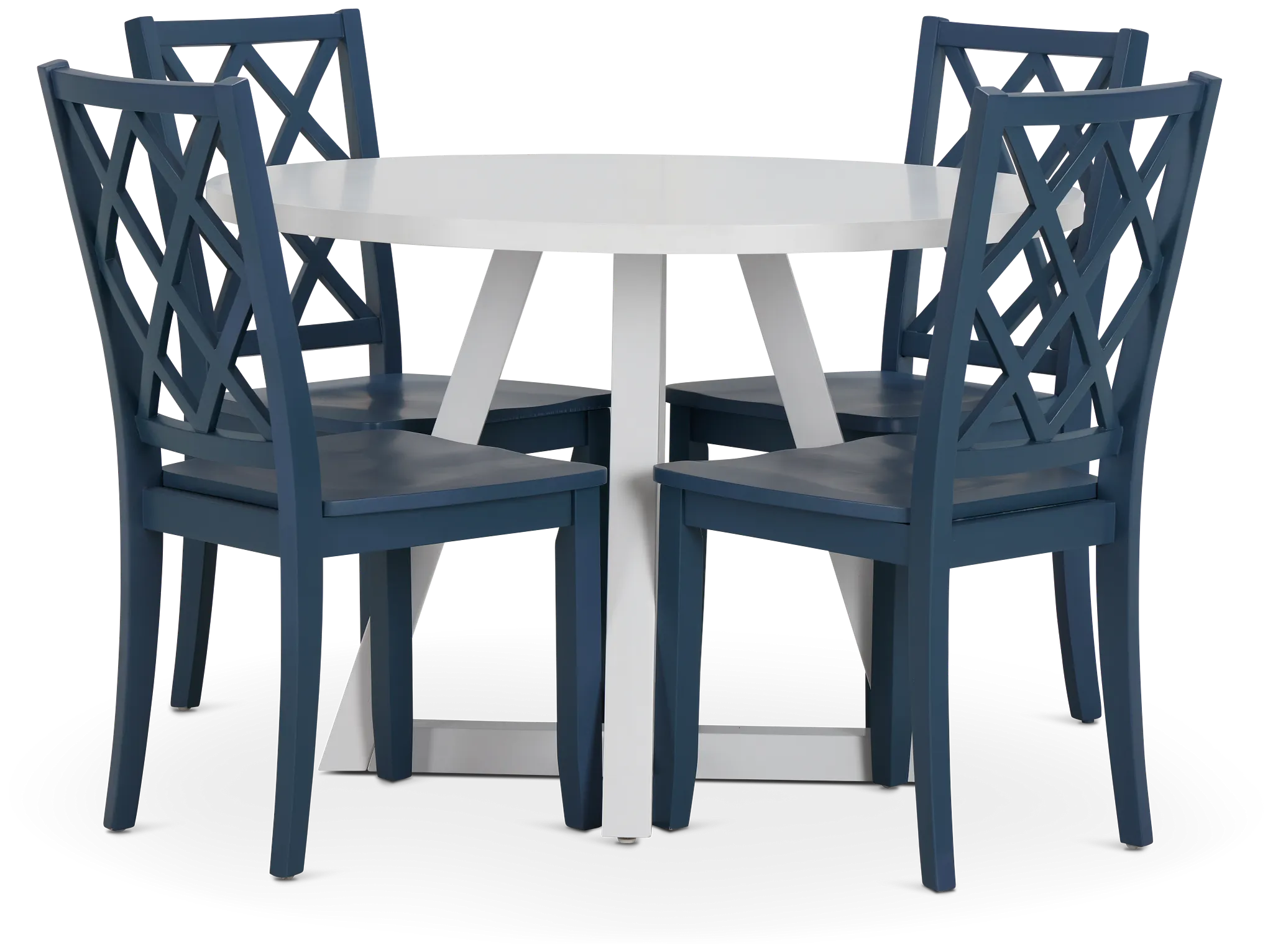Edgartown White Round Table & 4 Navy Wood Chairs