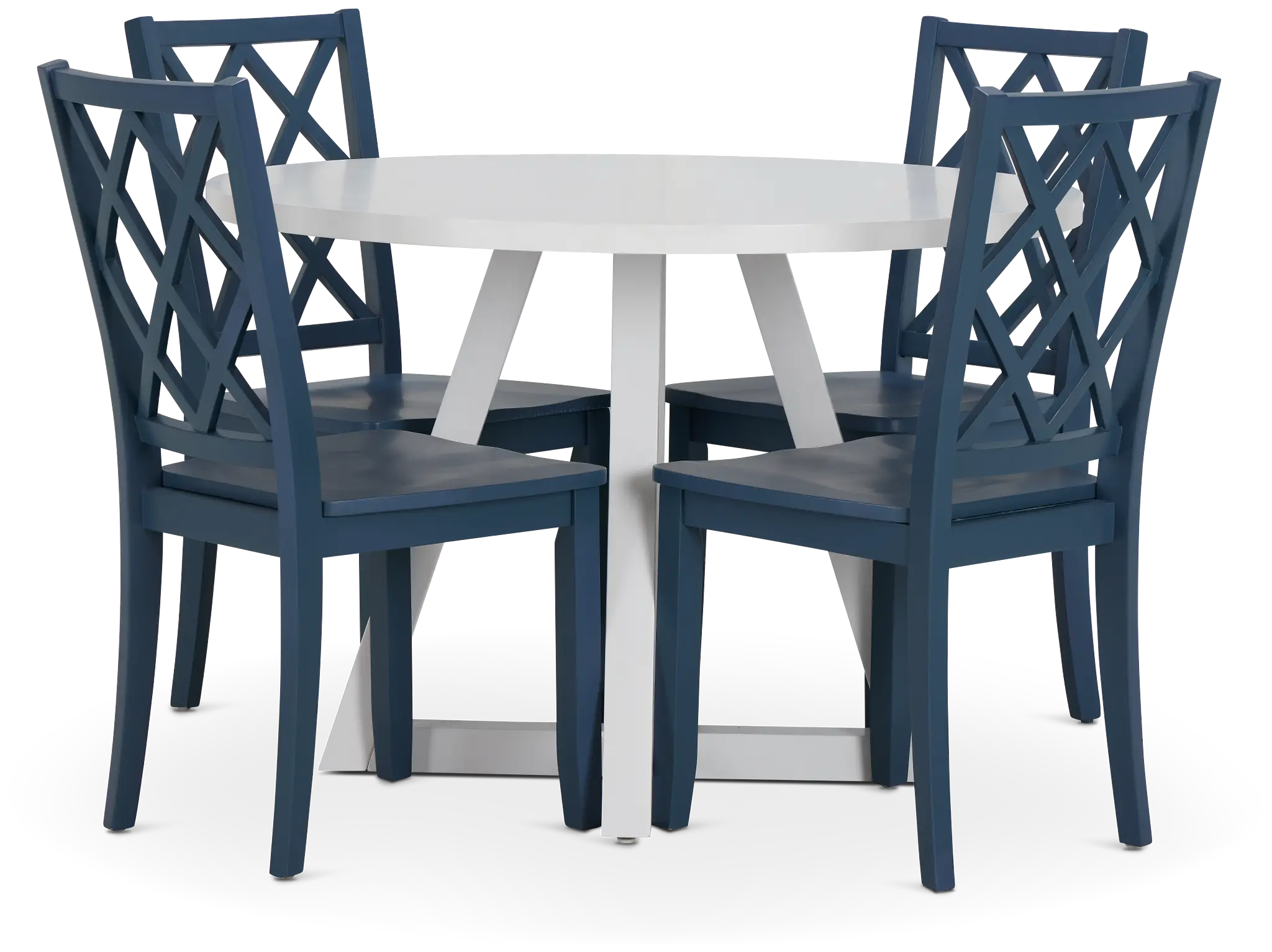 Edgartown White Round Table & 4 Navy Wood Chairs Edgartown White Round Table & 4 Navy Wood Chairs