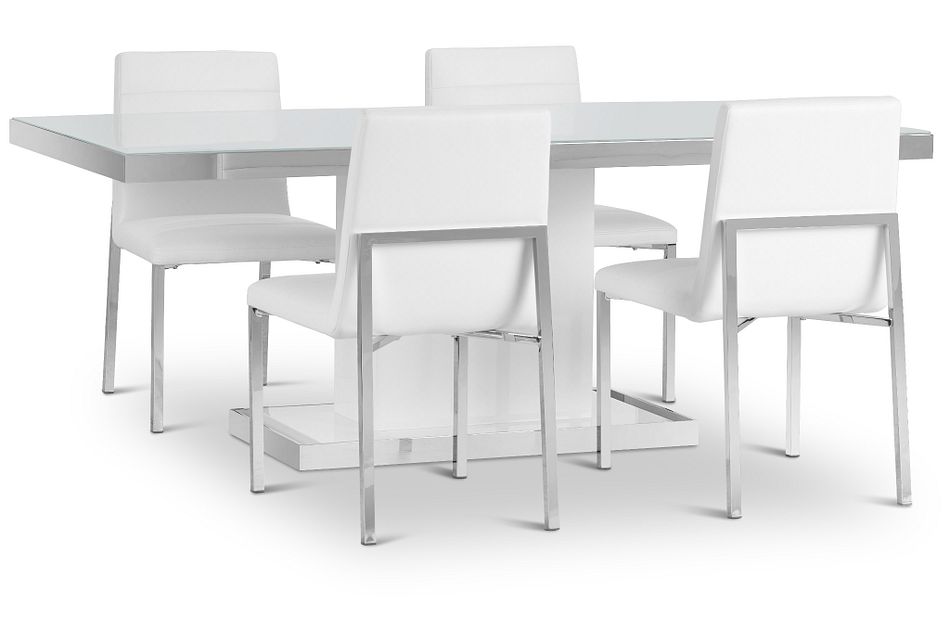 Miami White 78" Table & 4 Chairs,