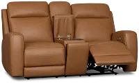 Flexsteel Belmont Medium Brown Leather/Vinyl Power Reclining Loveseat