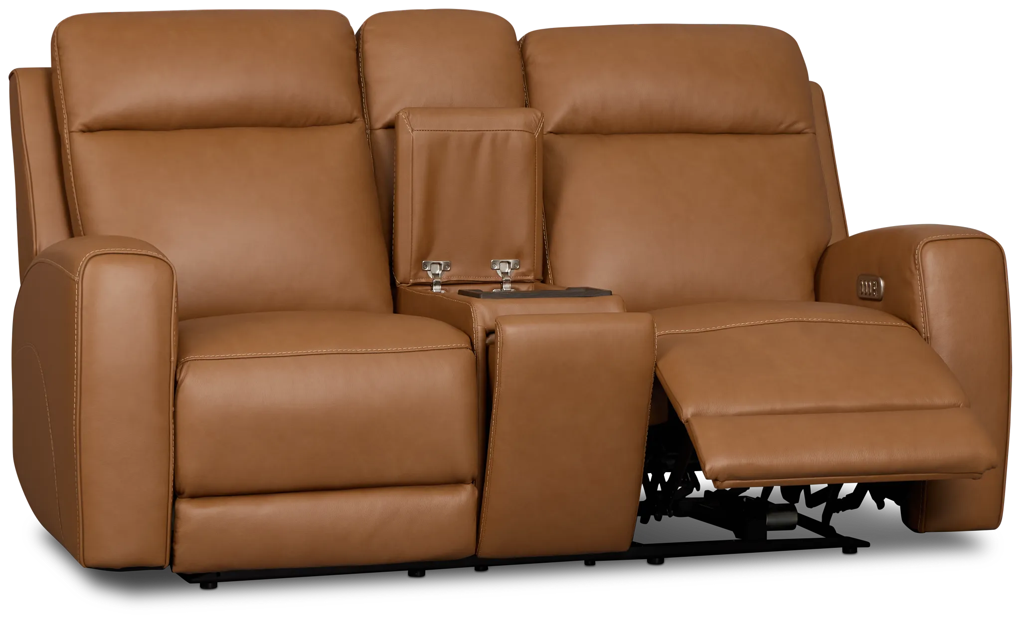 Flexsteel Belmont Medium Brown Leather/Vinyl Power Reclining Loveseat