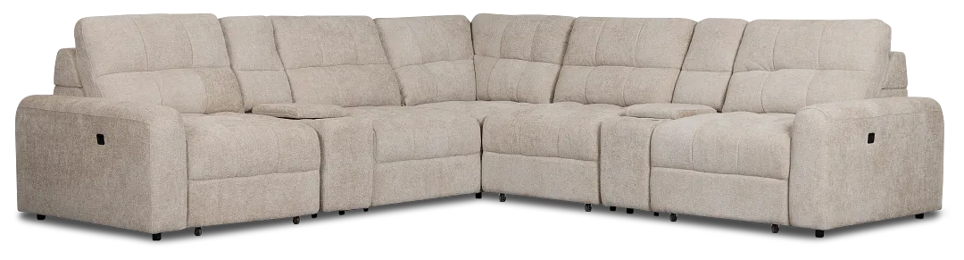 Hendrix Light Taupe Fabric Large Tri Power 2 Arm Extension Chaise Sectional