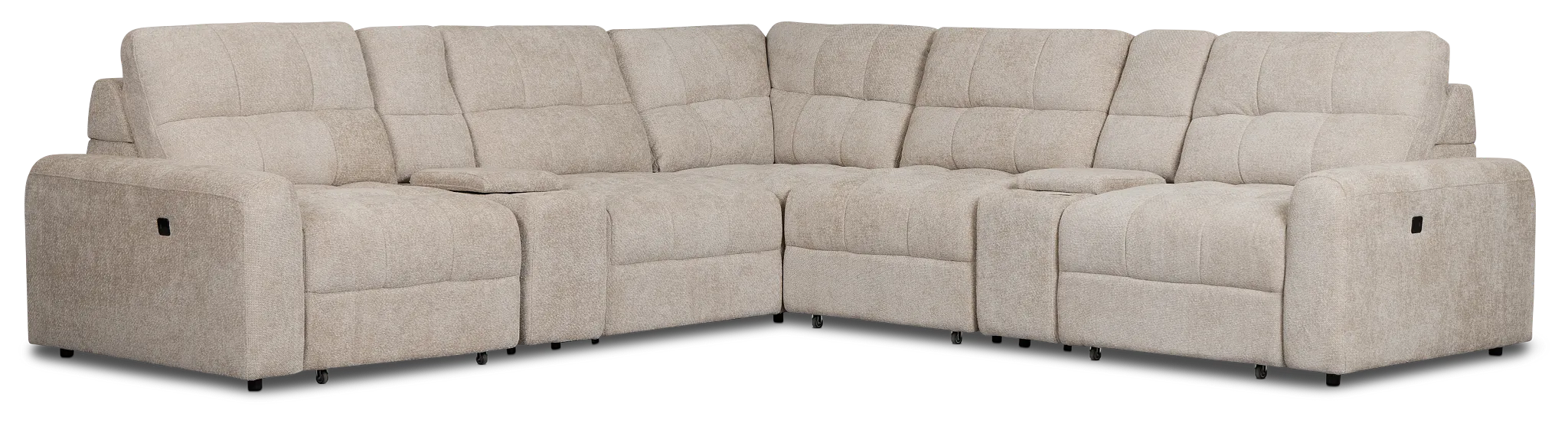 Hendrix Light Taupe Fabric Large Tri Power 2 Arm Extension Chaise Sectional