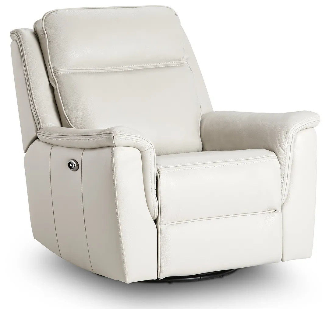 Aiden Light Gray Leather Power Swivel Glider Recliner