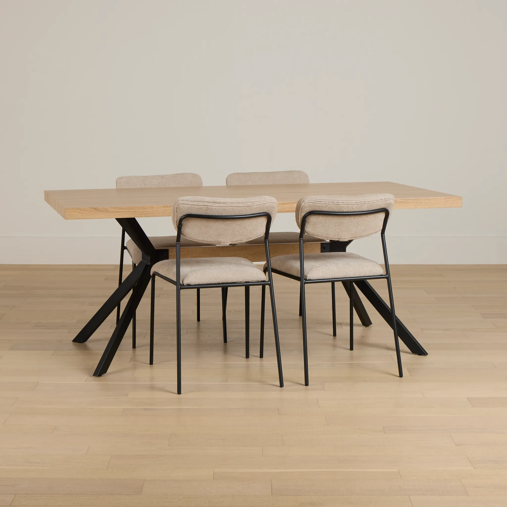 Lynden Light Tone Rect Table & 4 Beige Metal Upholstered Side Chairs