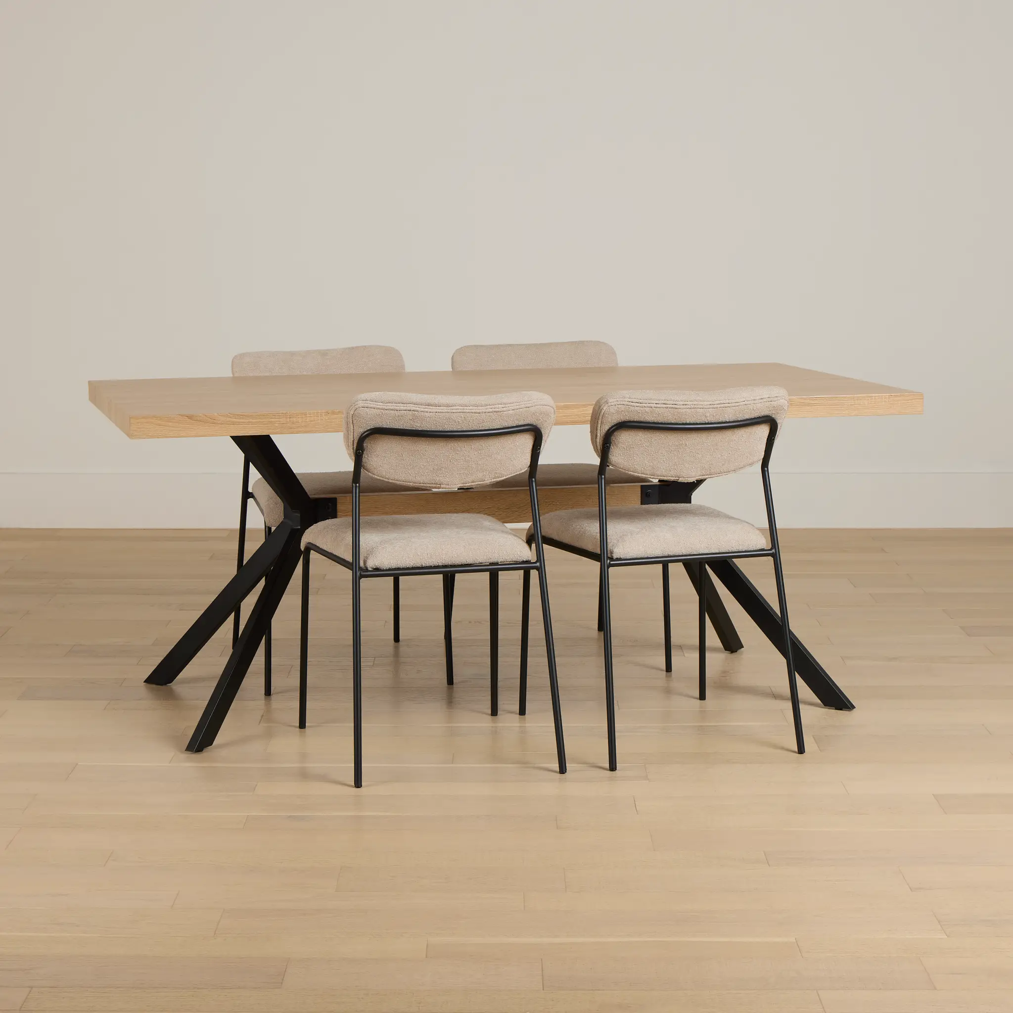 Lynden Light Tone Rect Table & 4 Beige Metal Upholstered Side Chairs Lynden Light Tone Rect Table & 4 Beige Metal Upholstered Side Chairs