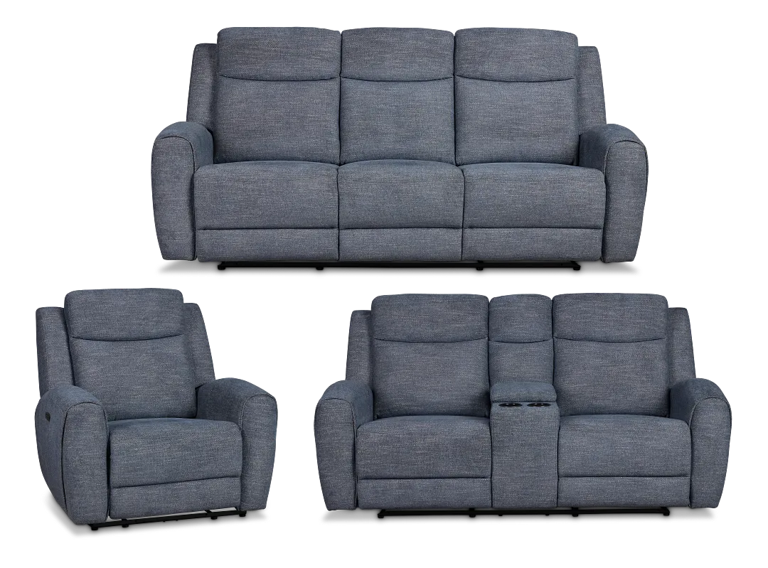 Walker Blue Fabric Power Reclining Living Room