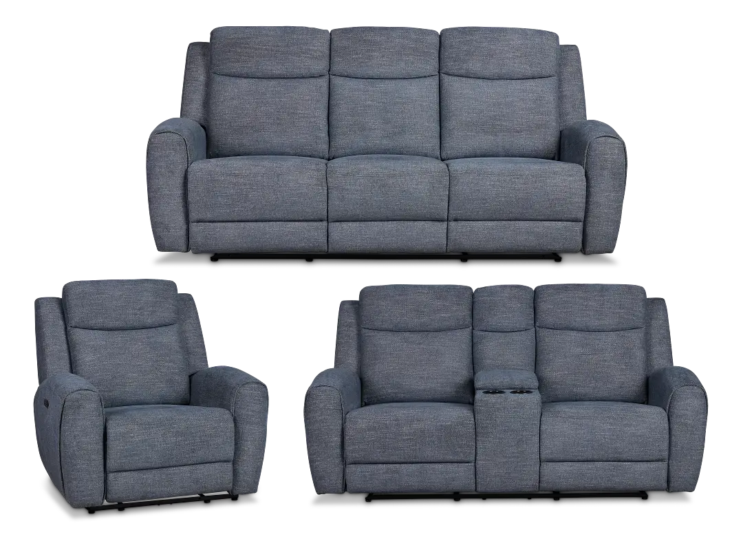 Walker Blue Fabric Power Reclining Living Room Walker Blue Fabric Power Reclining Living Room