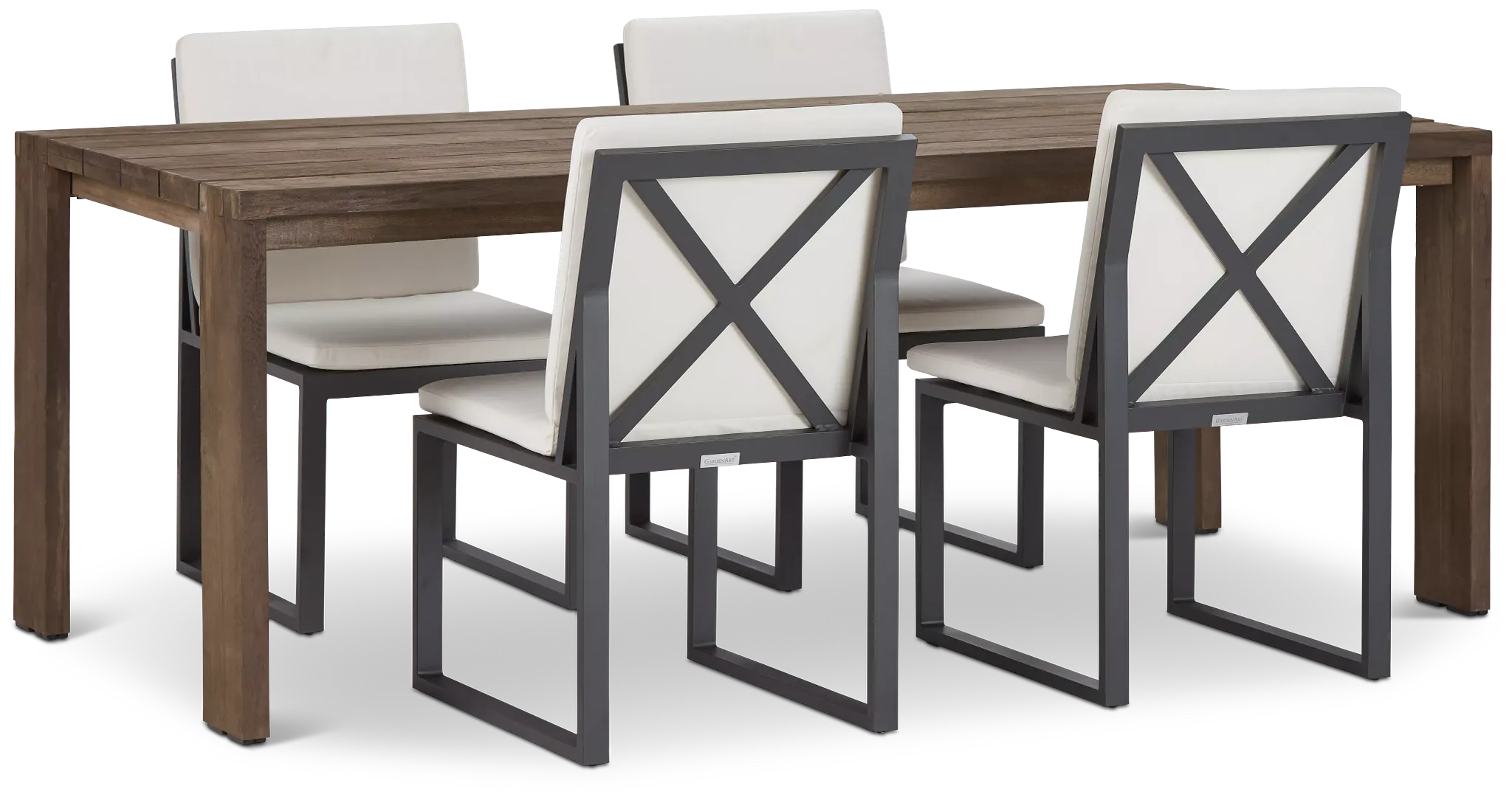 Linear Dark Gray White 86" Teak Table & 4 Cushioned Side Chairs