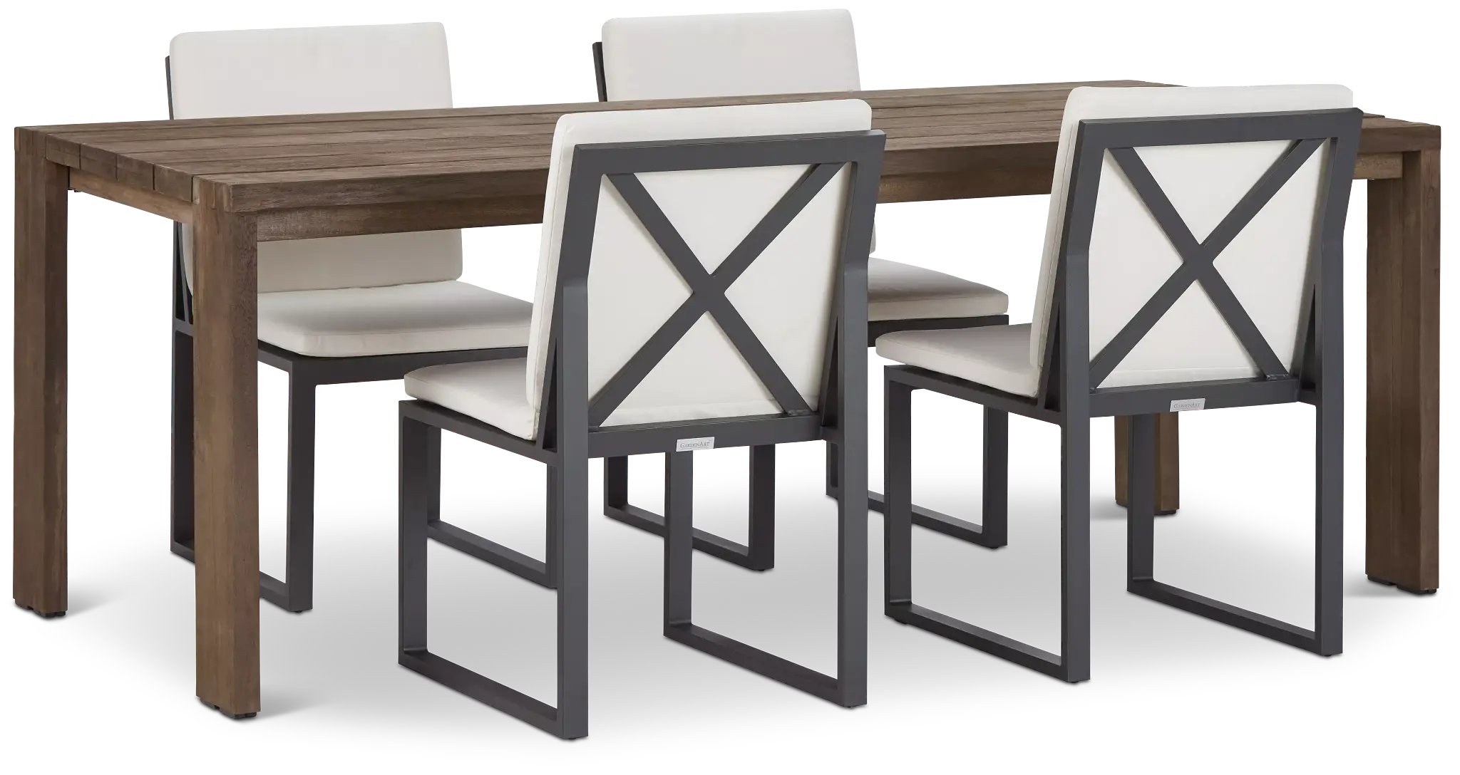 Linear Dark Gray White 86" Teak Table & 4 Cushioned Side Chairs Linear Dark Gray White 86" Teak Table & 4 Cushioned Side Chairs