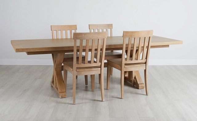 Nantucket Light Tone Trestle Table & 4 Light Tone Chairs