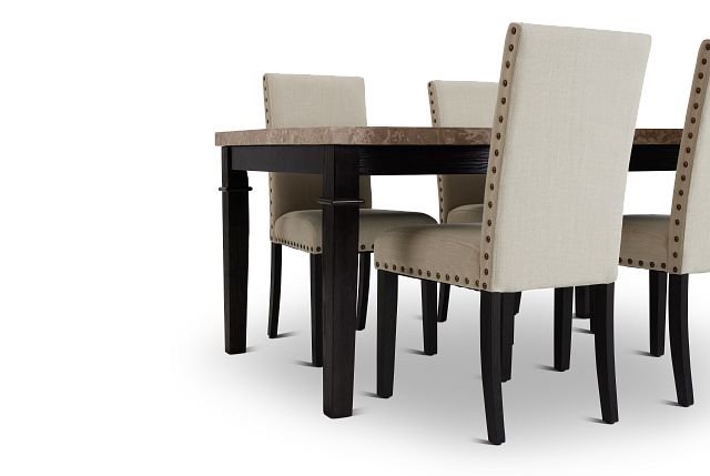 Portia Dark Tone Marble Table & 4 Upholstered Chairs (5)