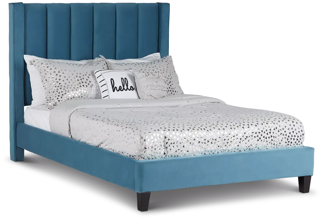 Audrey Blue Velvet Platform Bed Audrey Blue Velvet Platform Bed