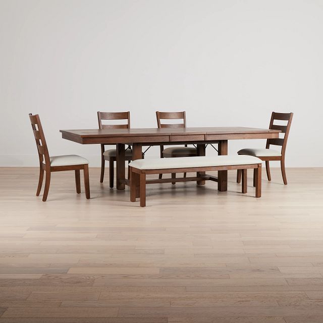 Park City Dark Tone Rect Table With 4 Wood Side Chairs & Bench