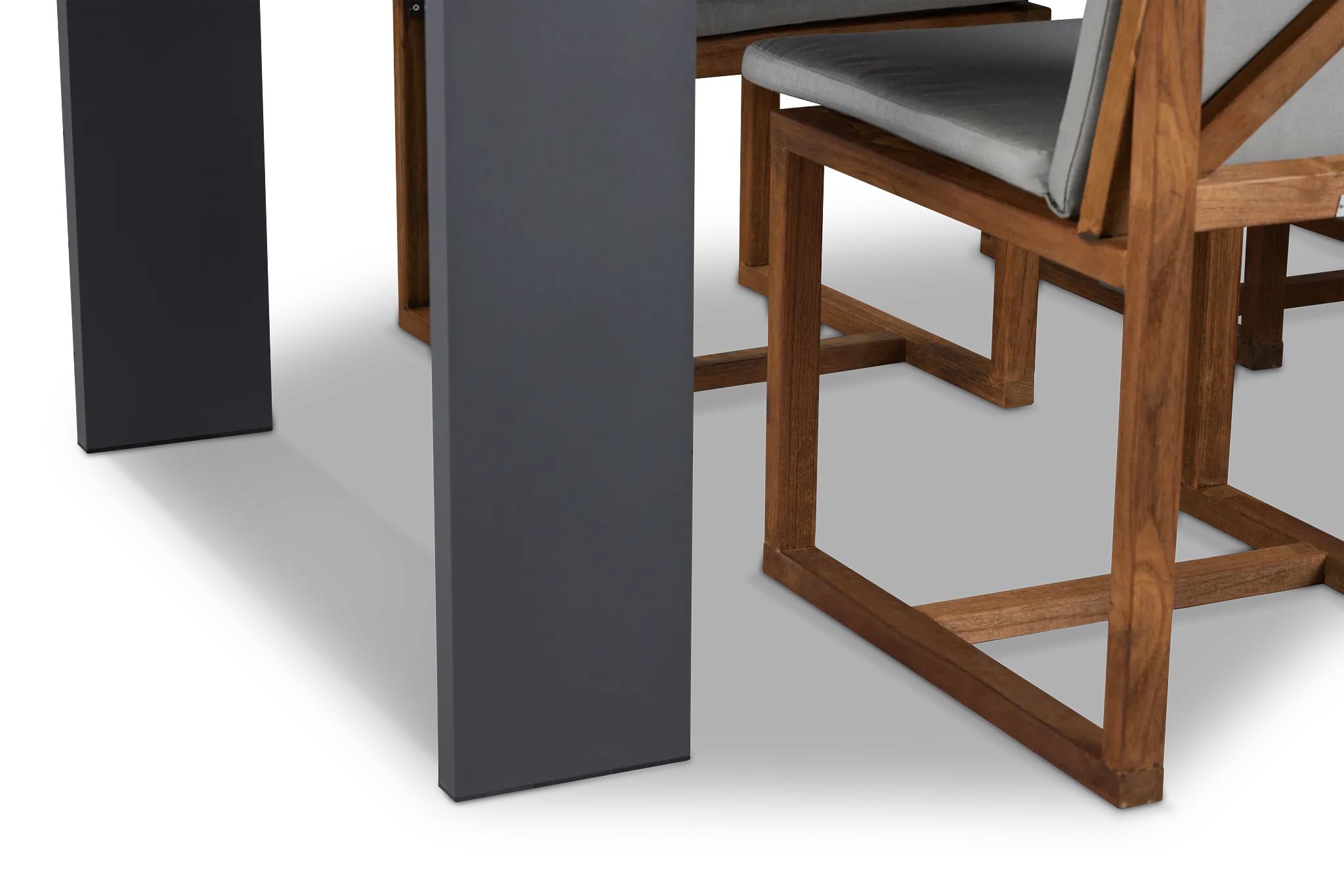 Linear Dark Gray 87" Aluminum Table & 4 Teak Cushioned Side Chairs