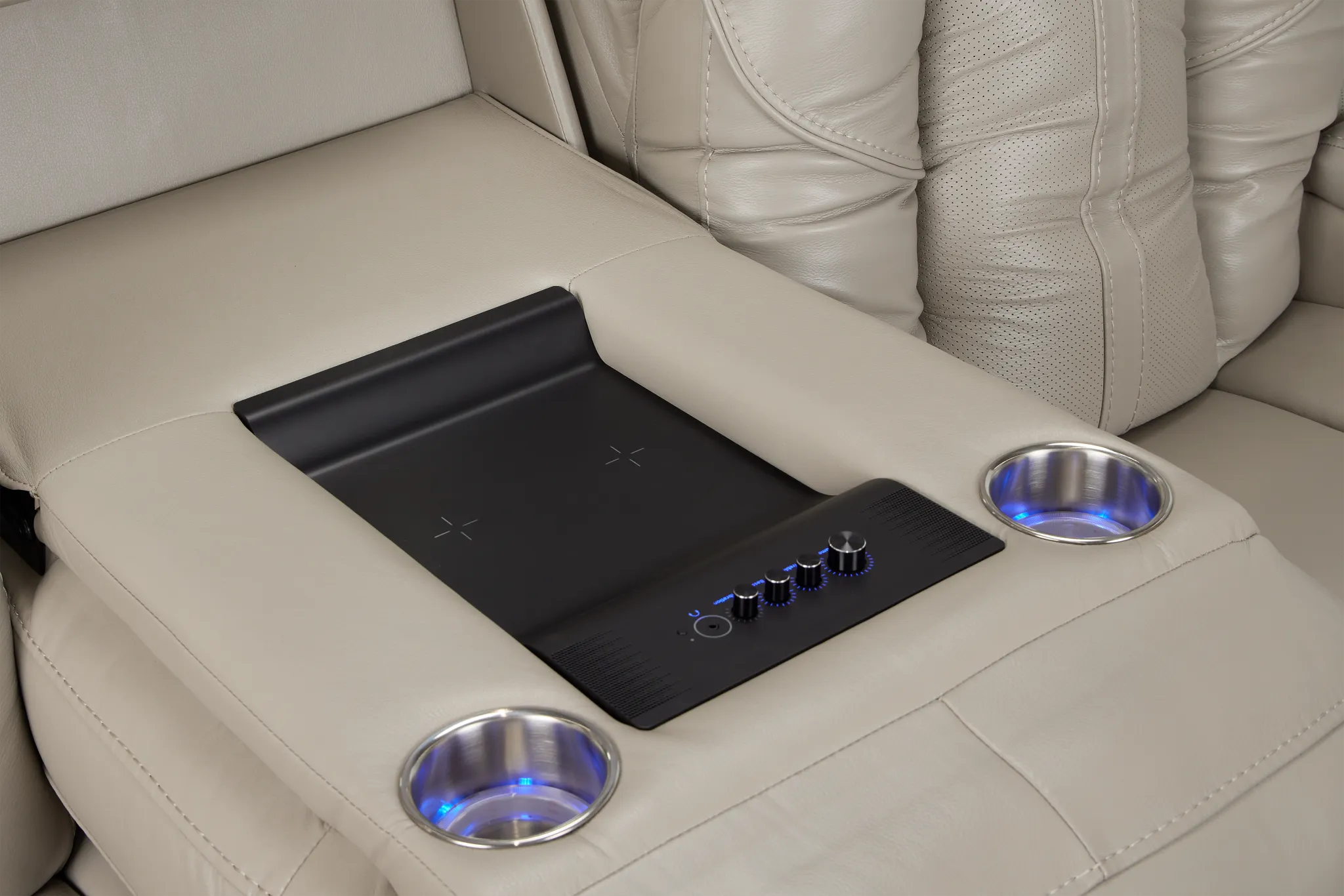 Eclipse Light Gray Lthr/vinyl Power Reclining Sofa W/ Massage