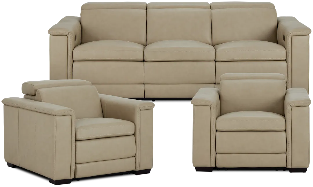 Ainsley Beige Leather Power Reclining Living Room