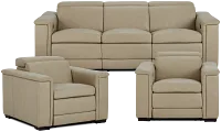 Ainsley Beige Leather Power Reclining Living Room