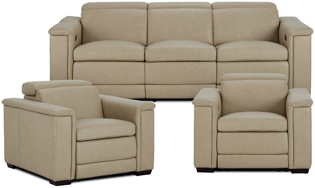 Ainsley Beige Leather Power Reclining Living Room