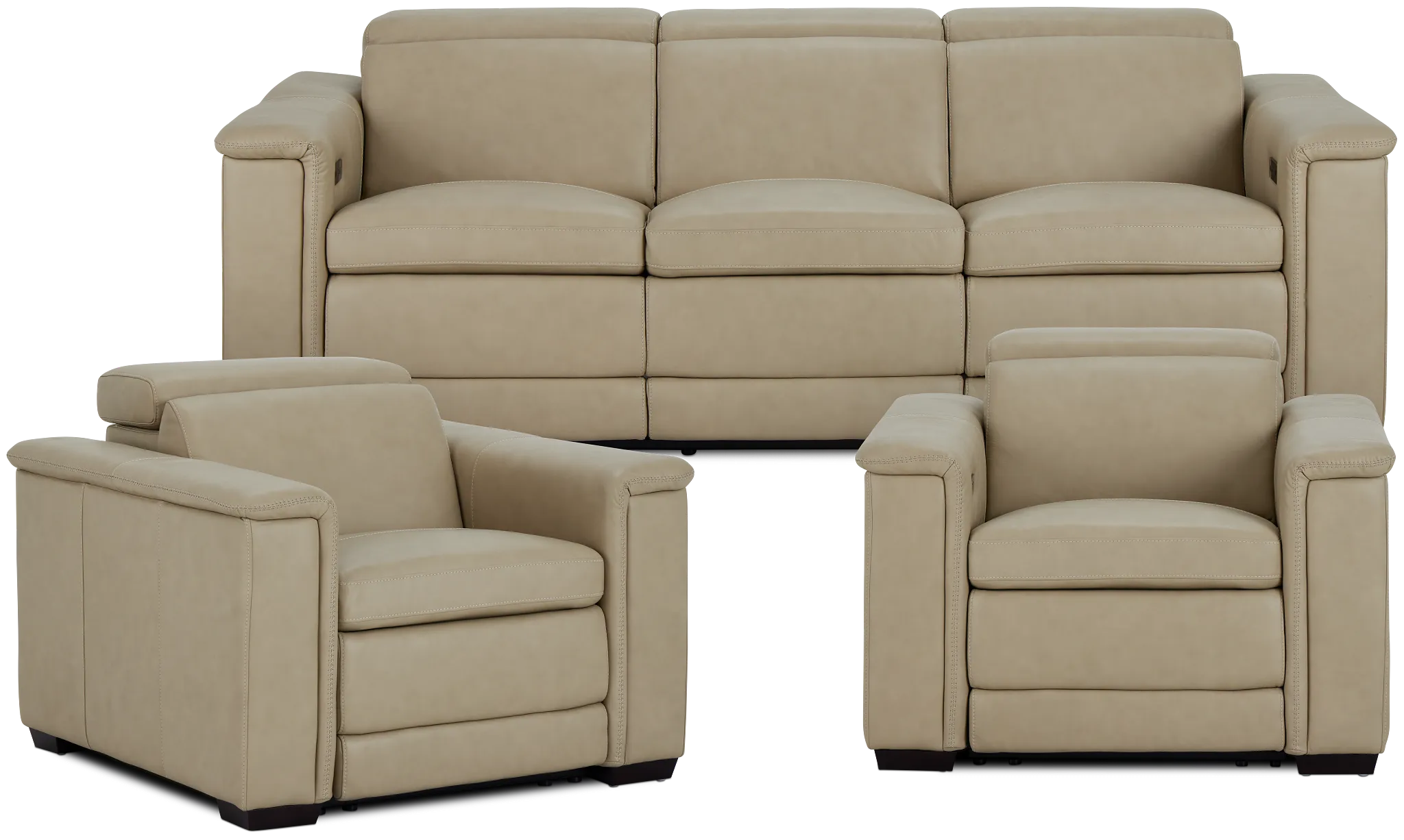 Ainsley Beige Leather Power Reclining Living Room