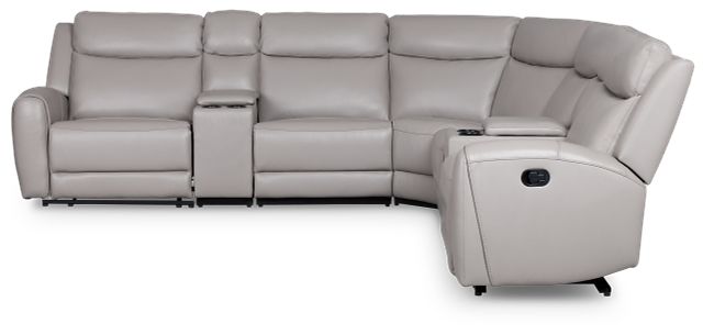 Walker Light Gray Lthr/vinyl Large Dual Manually Reclining Two-arm Sectional