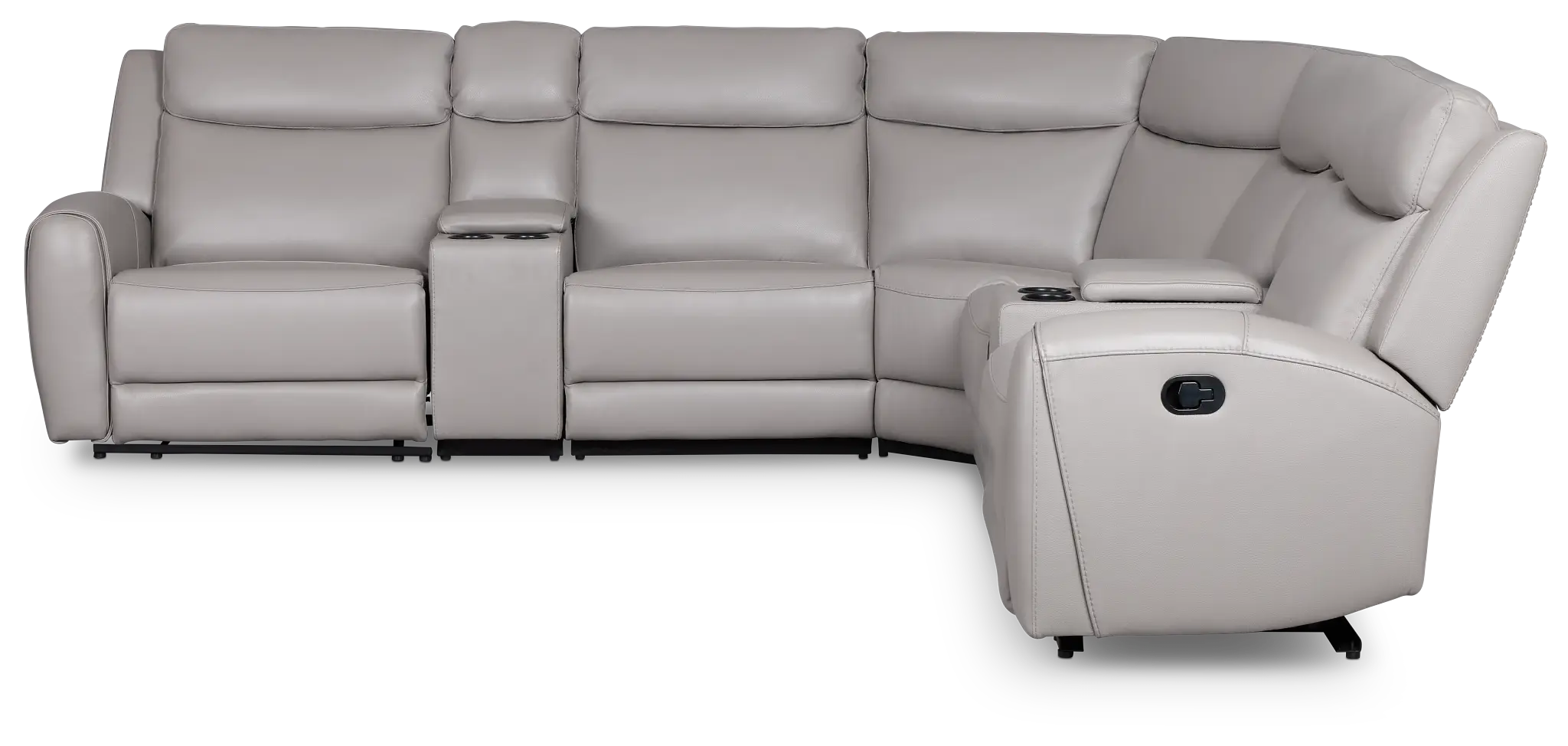 Walker Light Gray Lthr/vinyl Large Dual Manually Reclining Two-arm Sectional Walker Light Gray Lthr/vinyl Large Dual Manually Reclining Two-arm Sectional