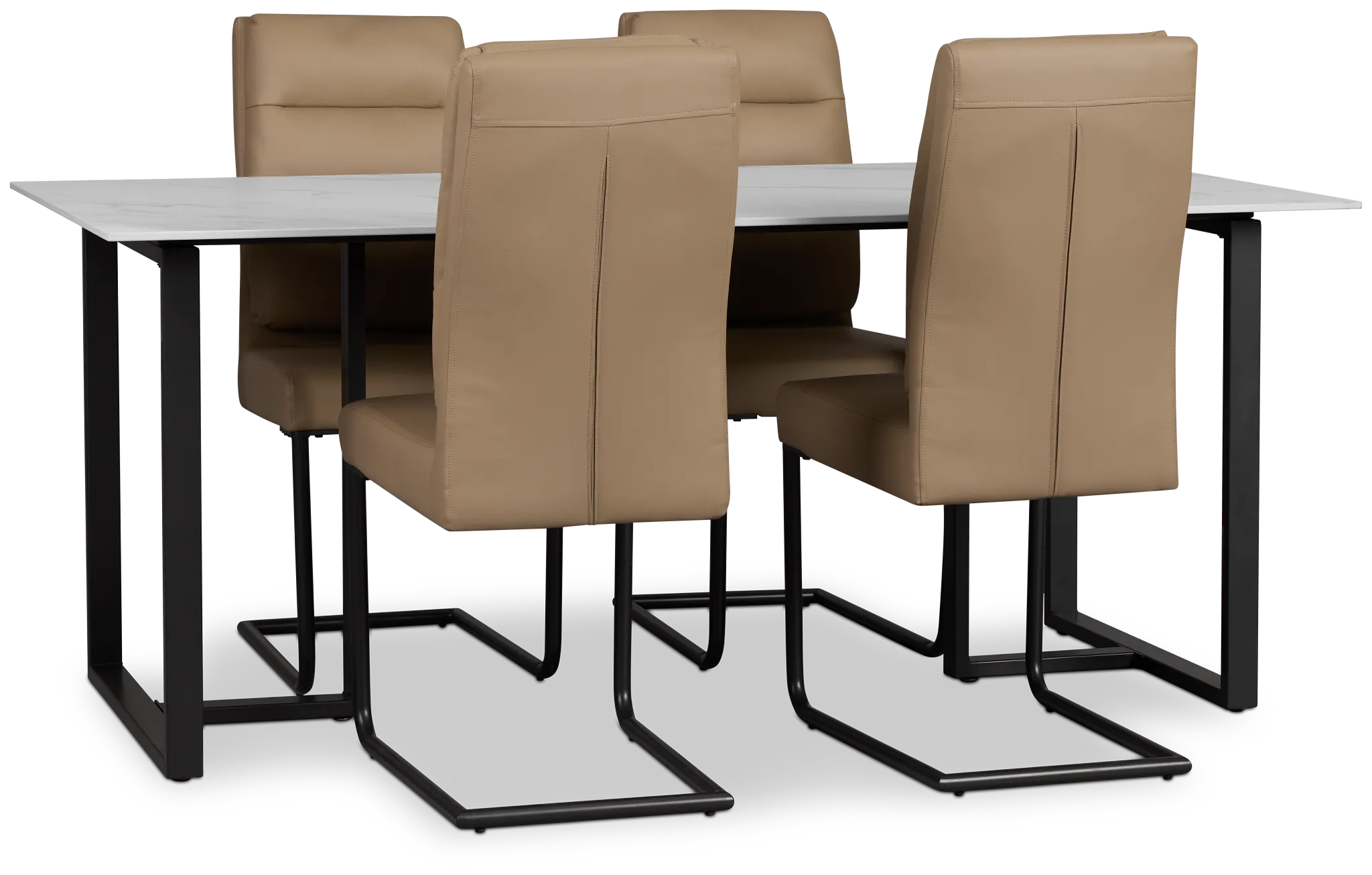 Paxton White Rect Table & 4 Taupe Upholstered Chairs