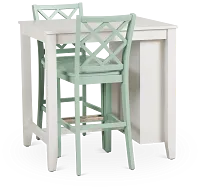 Edgartown White Storage High Table & 2 Light Blue Wood Barstools
