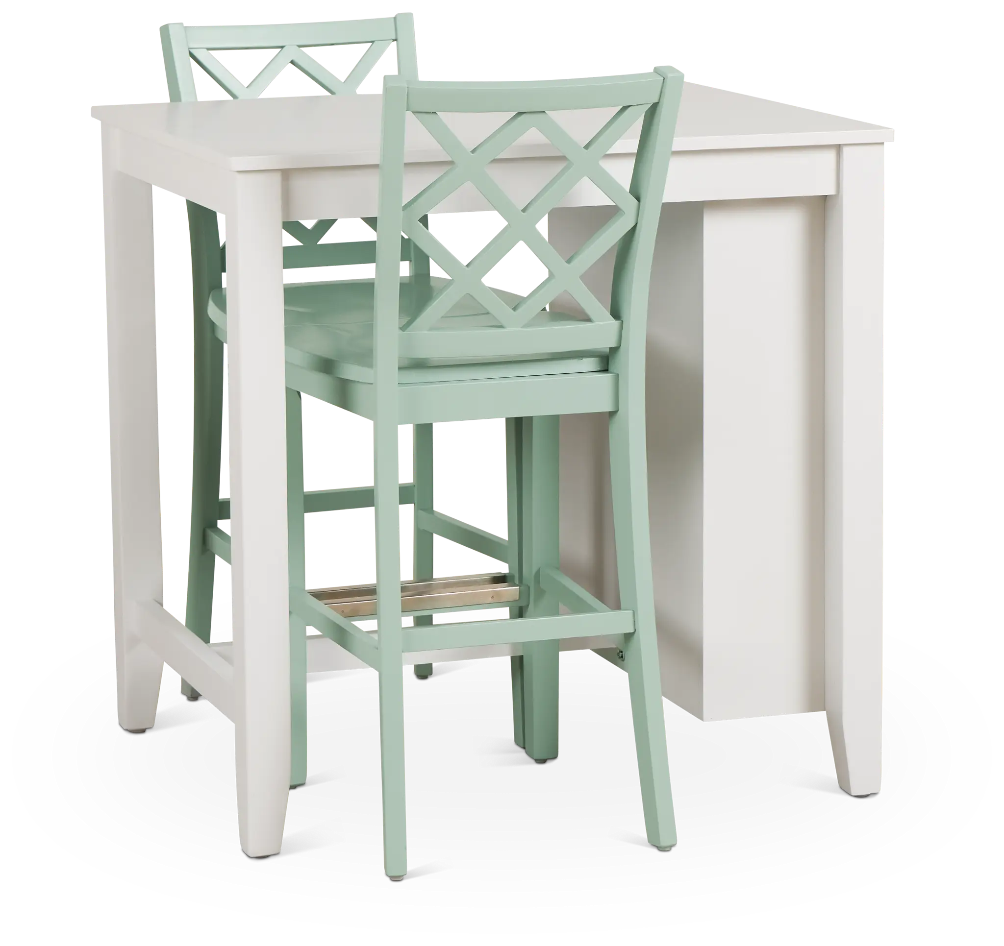 Edgartown White Storage High Table & 2 Light Blue Wood Barstools Edgartown White Storage High Table & 2 Light Blue Wood Barstools