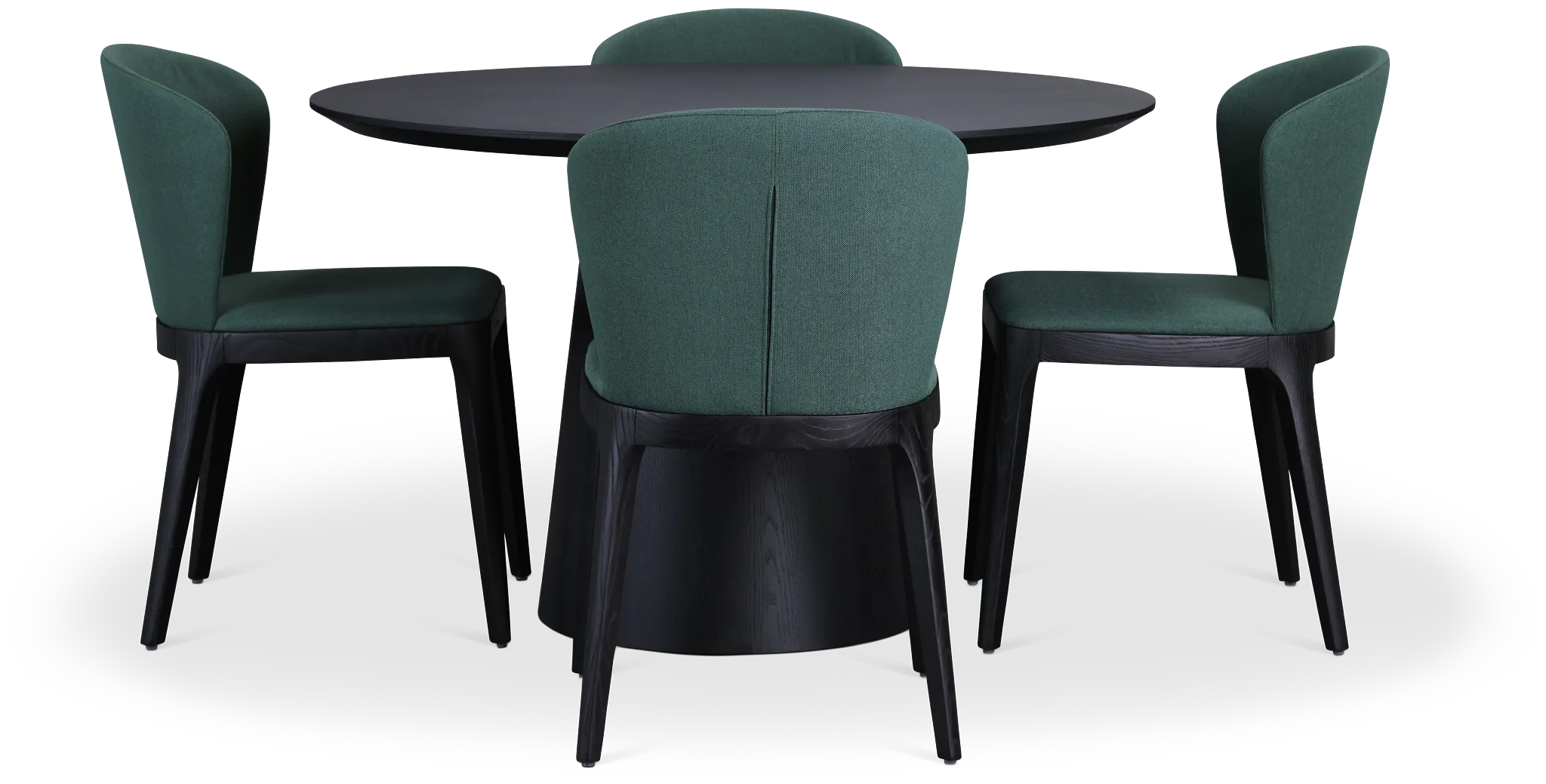 Nomad Black 47" Round Table & 4 Dark Green Chairs W/ Black Legs