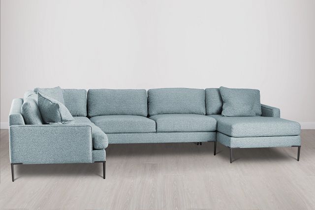 Morgan Teal Fabric Medium Right Chaise Sectional W/ Metal Legs (0)