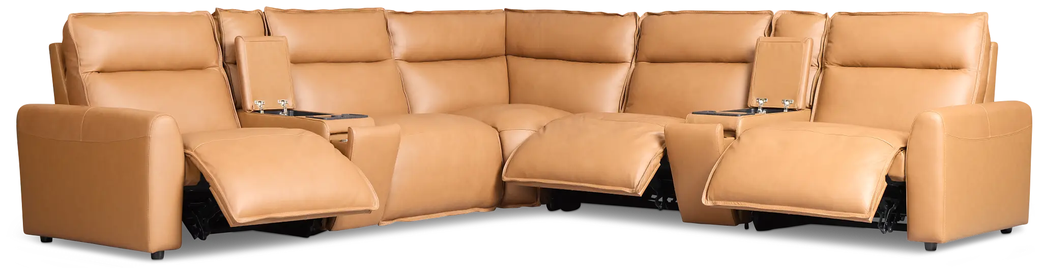 Edison Medium Brown Leather/Vinyl Large Triple Power Reclining Two-arm Sectional Edison Medium Brown Leather/Vinyl Large Triple Power Reclining Two-arm Sectional