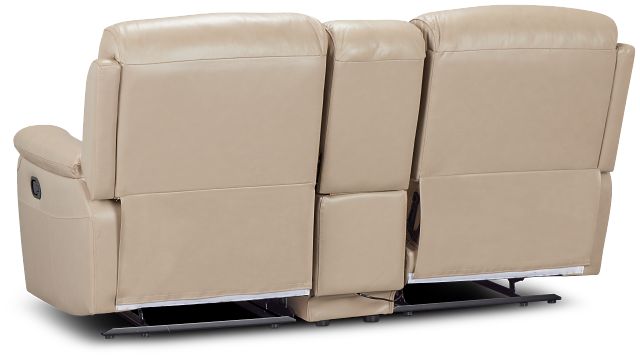 Graham Light Beige Lthr/vinyl Reclining Console Loveseat