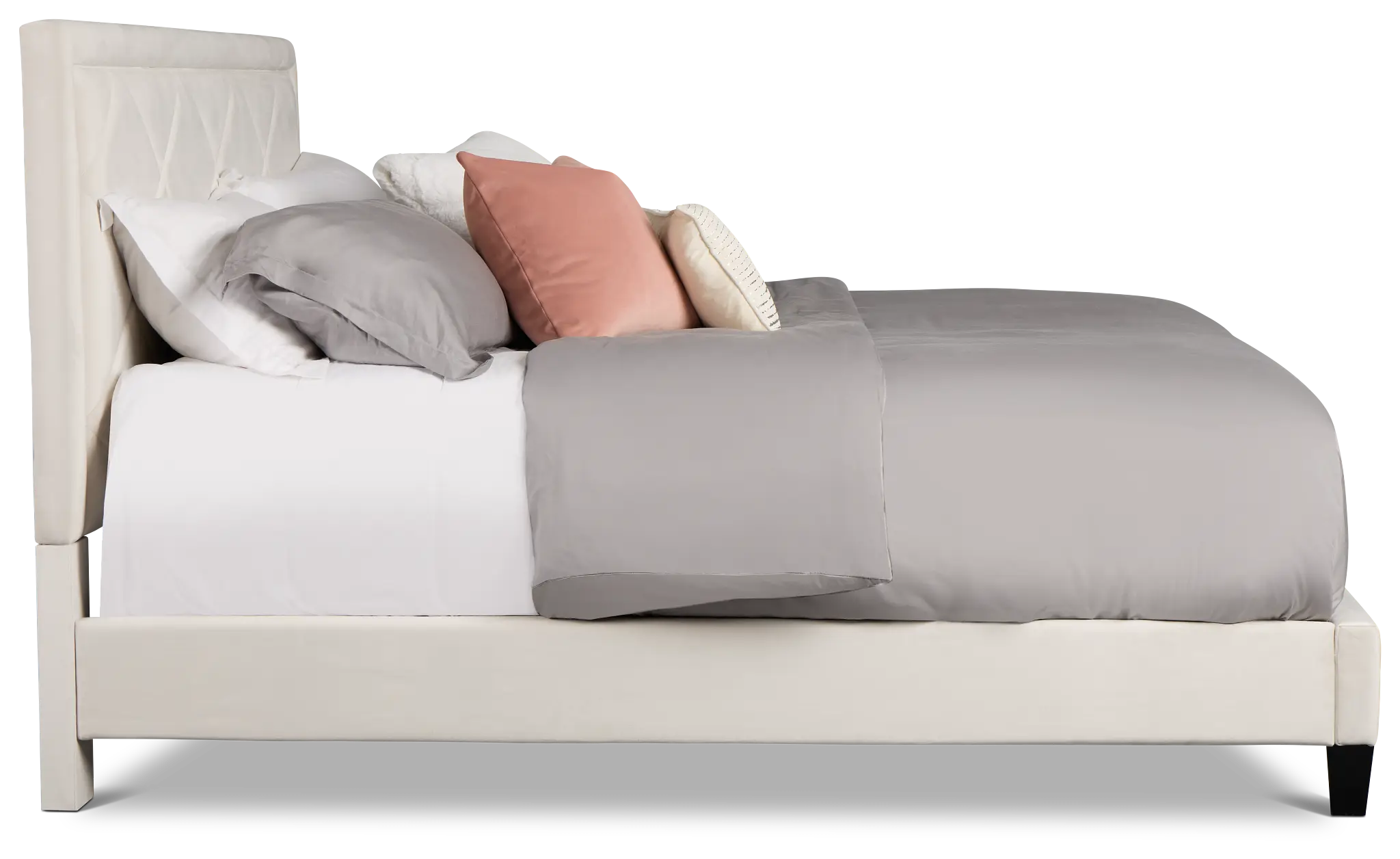 Collin Beige Velvet Platform Bed Collin Beige Velvet Platform Bed