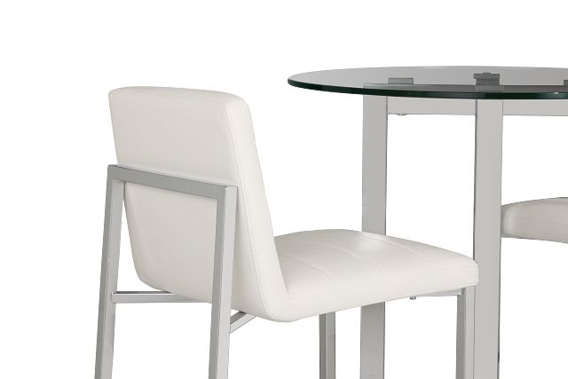 Amalfi White Glass Pub Table & 2 Upholstered Barstools