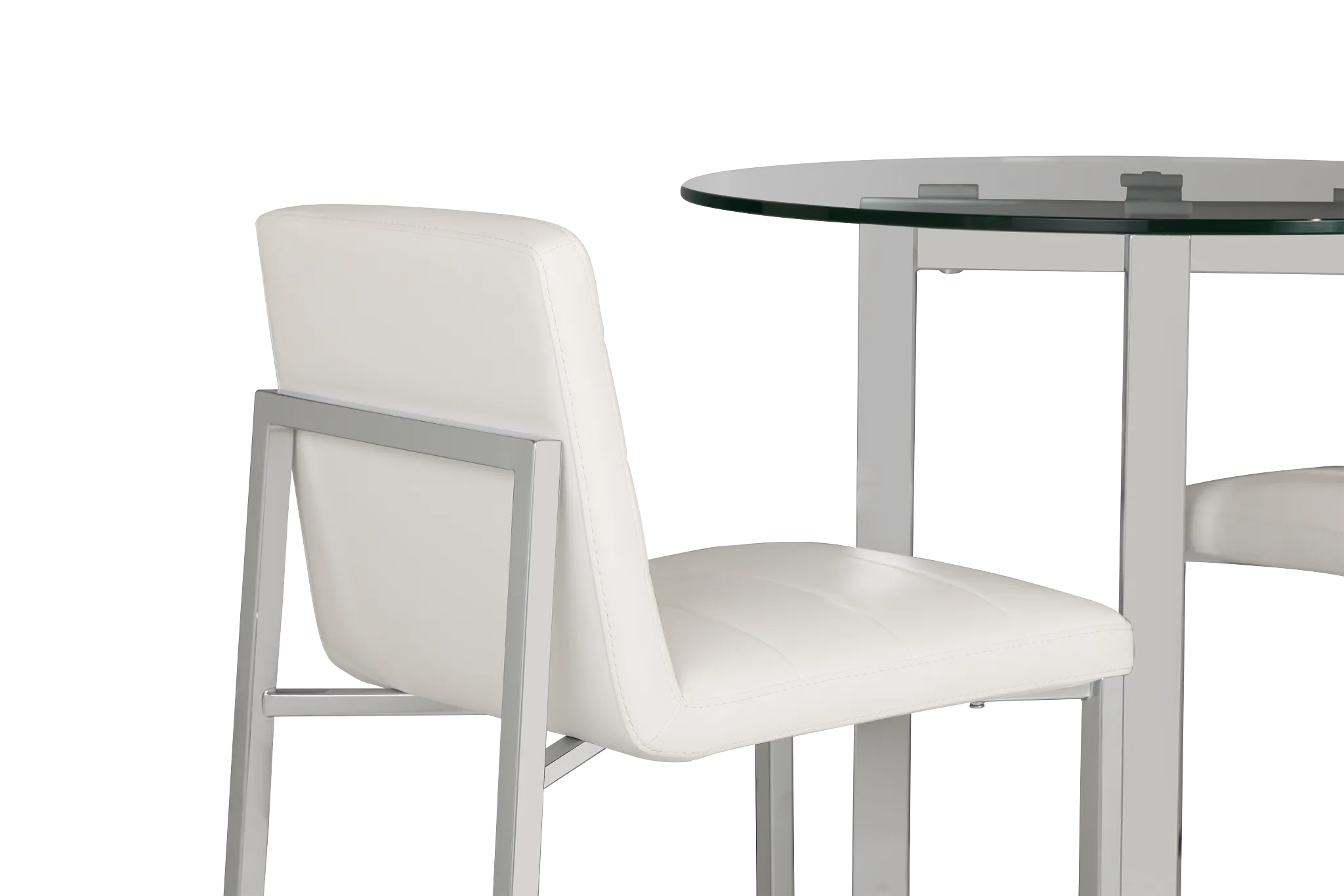 Amalfi White Glass Pub Table & 2 Upholstered Barstools