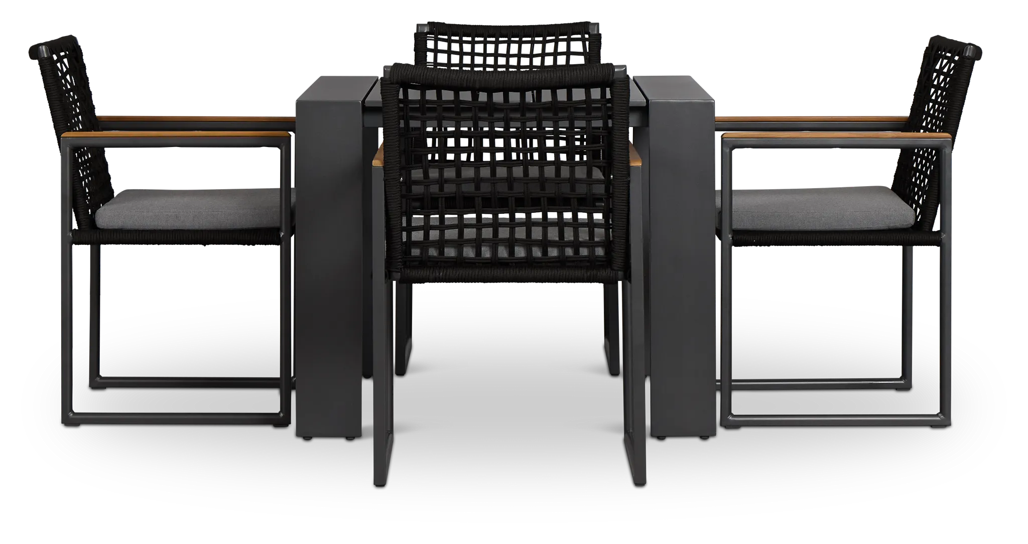 Sunrise Dark Gray 35" Square Table & 4 Teak Arm Chairs