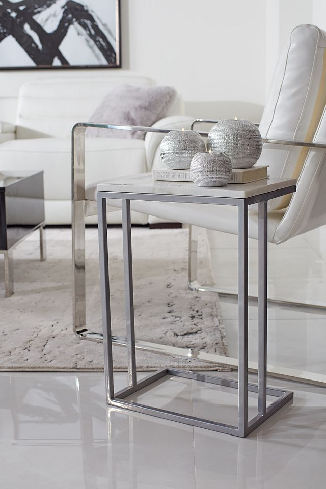 Tayah Silver Marble Chairside Table