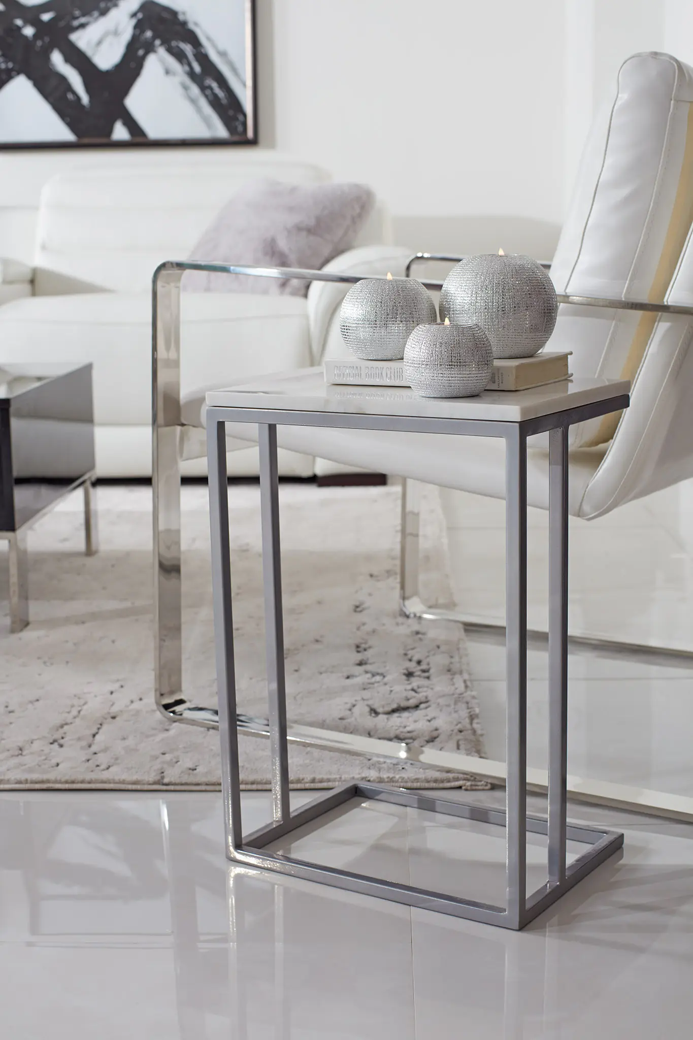 Tayah Silver Marble Chairside Table Tayah Silver Marble Chairside Table