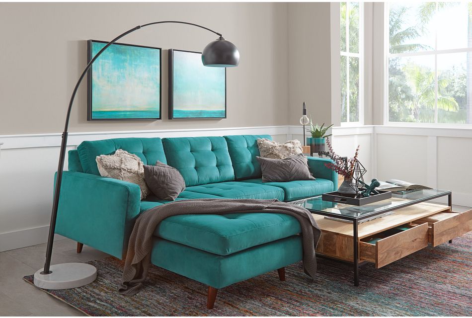 Mila Teal Velvet Left Chaise Sectional