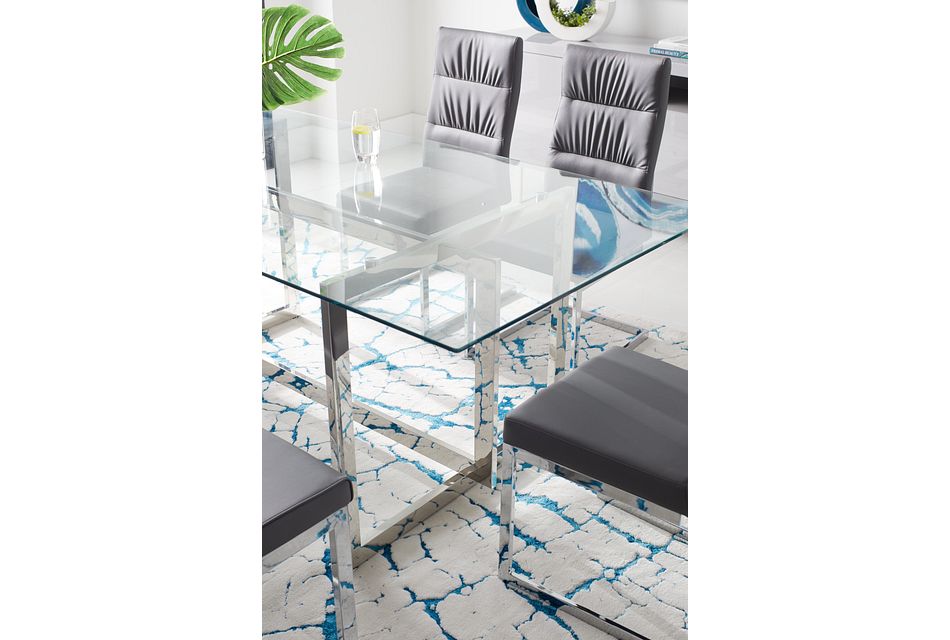 Bronx Glass Gray Table & 4 Upholstered Chairs