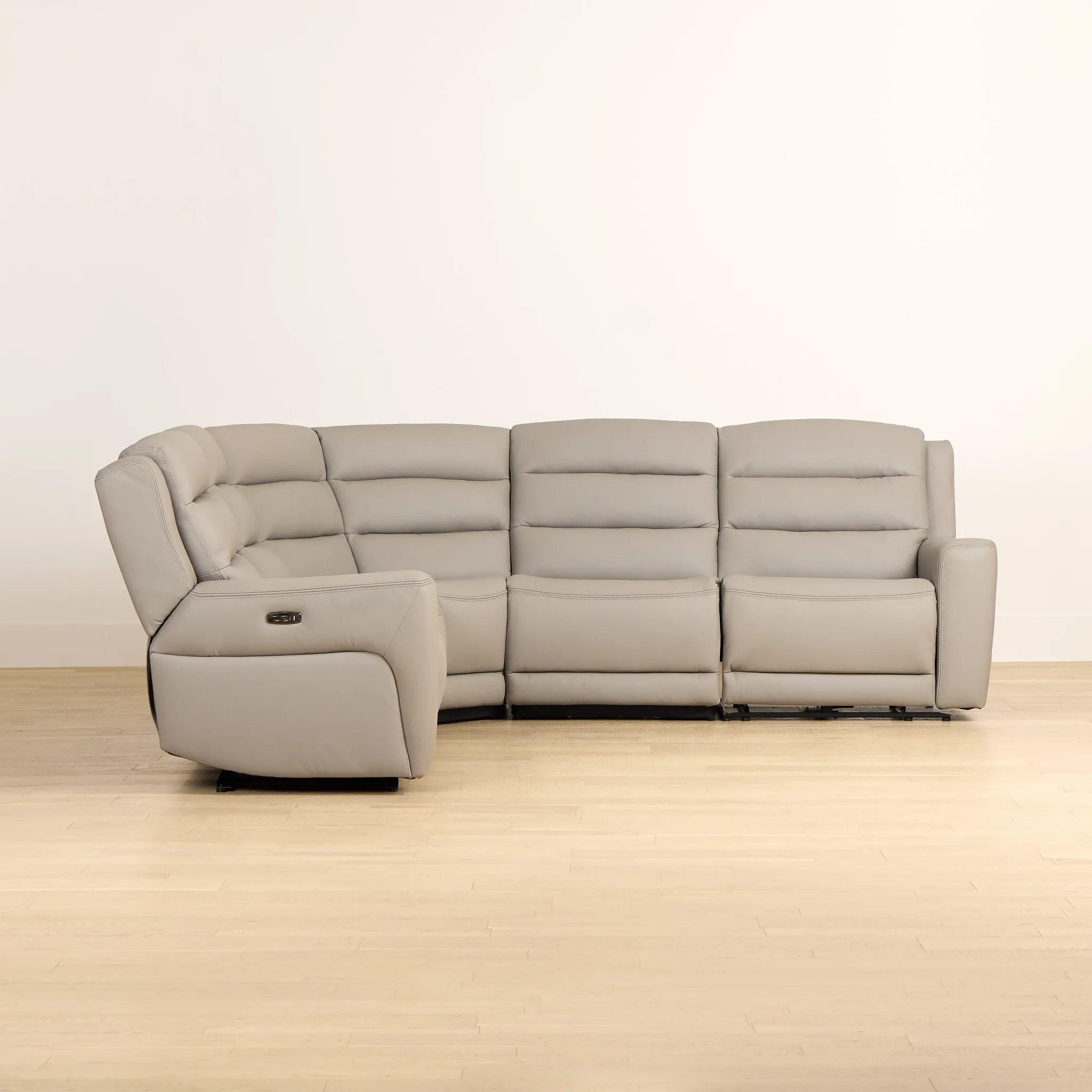 Wilder Taupe Leather Small Dual Power Reclining Two-arm Sectional