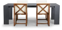 Linear Dark Gray White 87" Aluminum Table & 4 Teak Cushioned Side Chairs